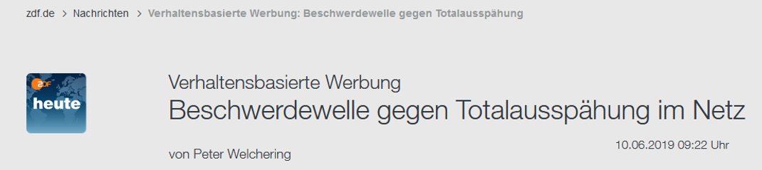 10.06.2019 ZDF berichtet über „Verhaltensbasierte Werbung“ und wie dabei zur Tracking-Analyse die Trutzbox eingesetzt wird